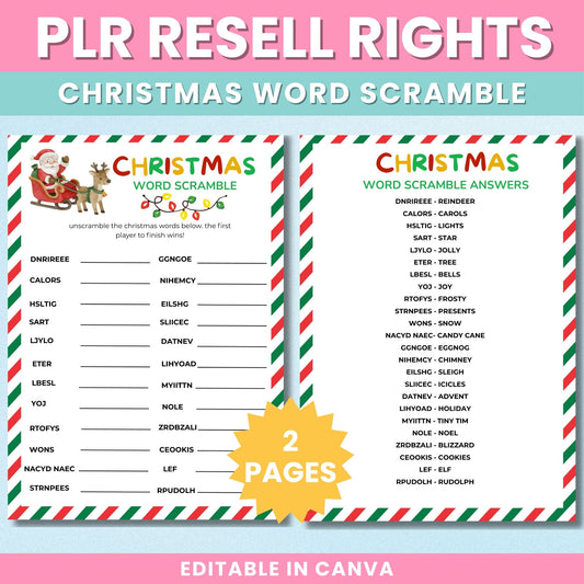 PLR Christmas Word Scramble Printable for Kids