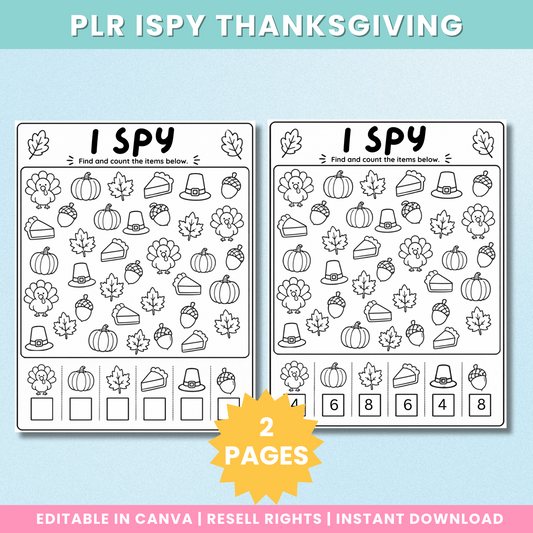 Thanksgiving I Spy black-and-white colouring page and answer sheet