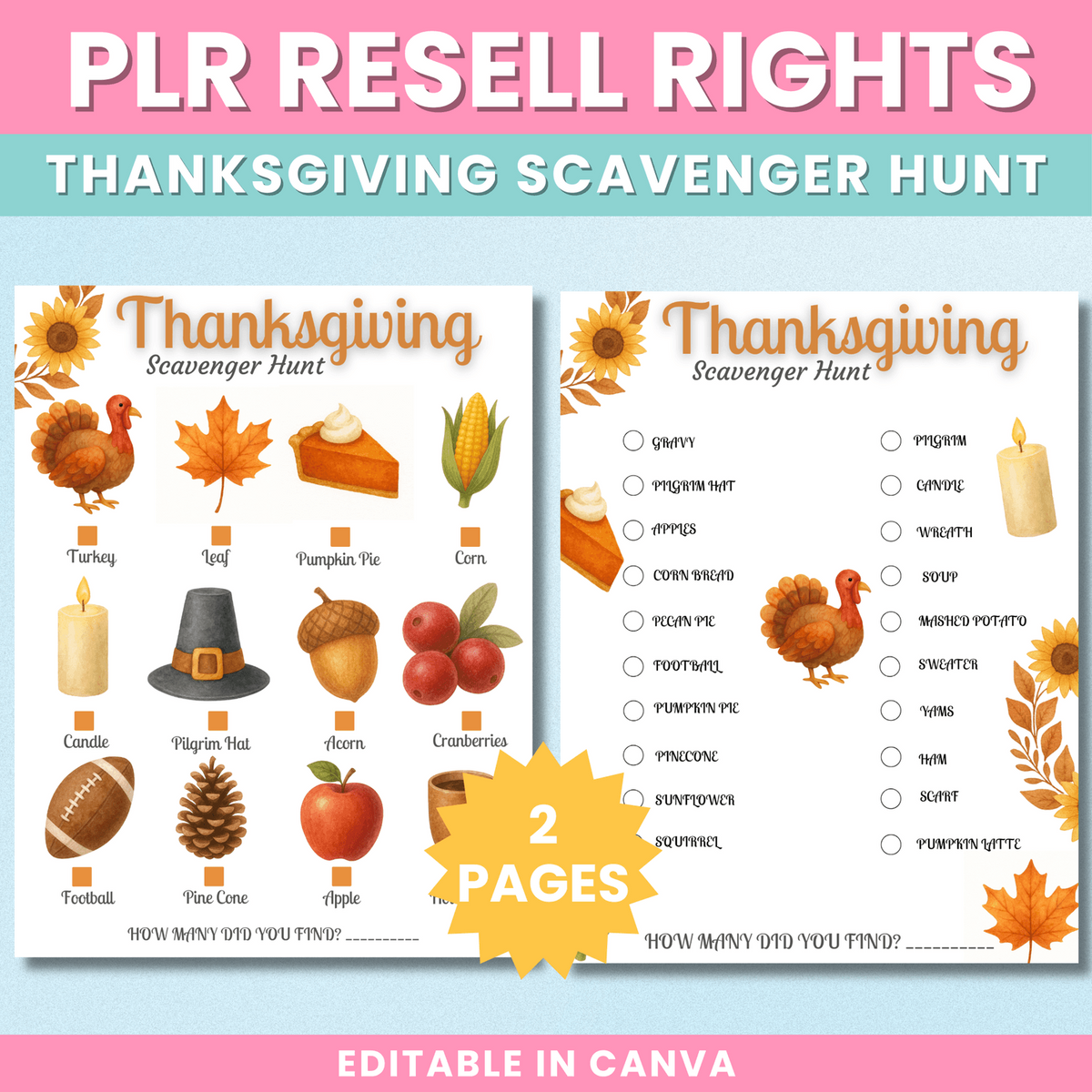 Thanksgiving Scavenger Hunt two-page preview