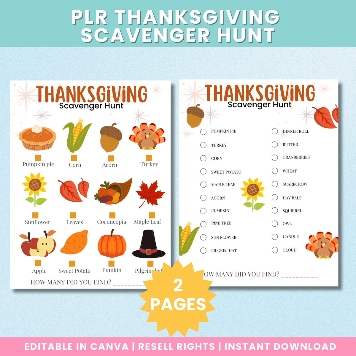 Thanksgiving Scavenger Hunt Version 2 two-page preview