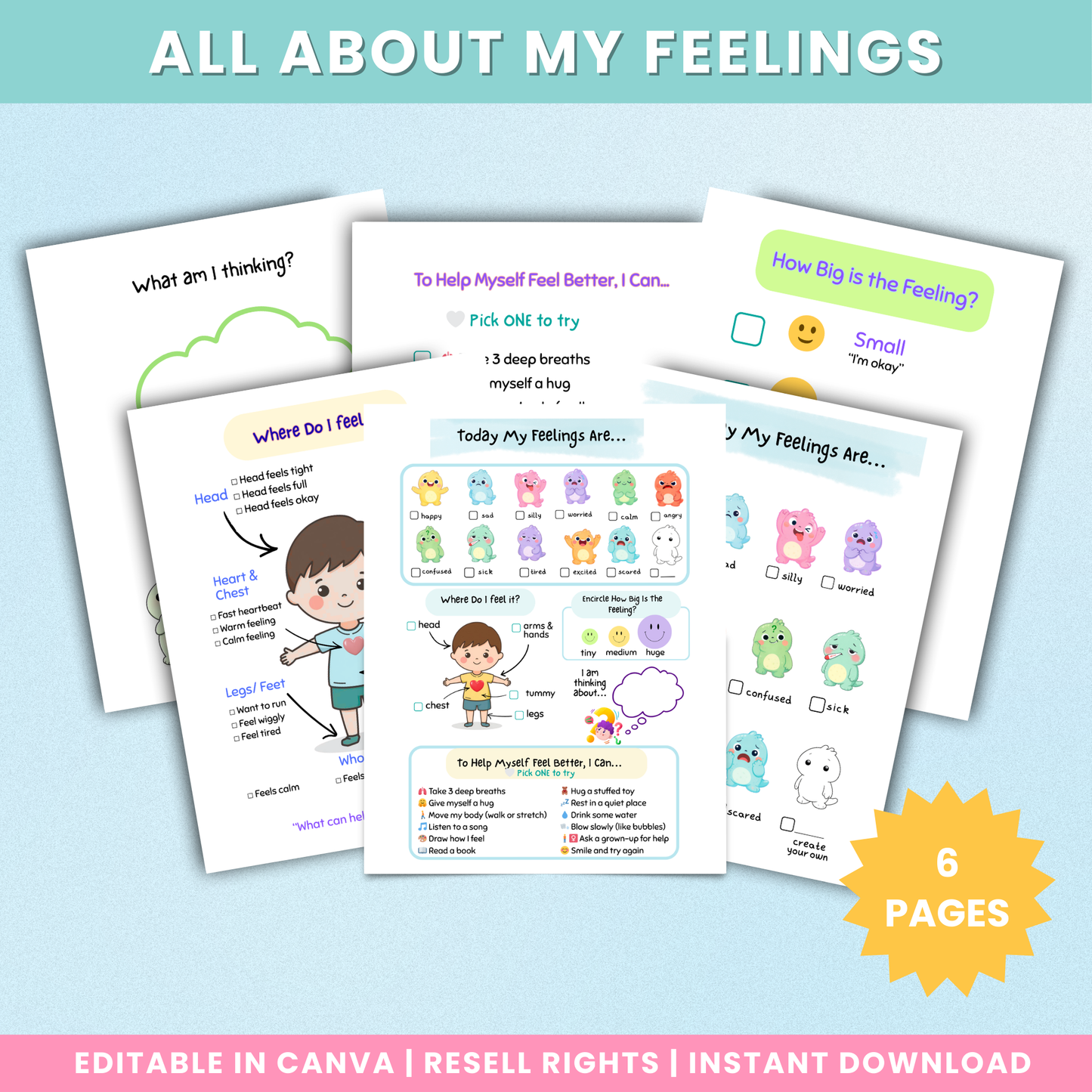 PLR All About My Feelings Worksheets For Kids