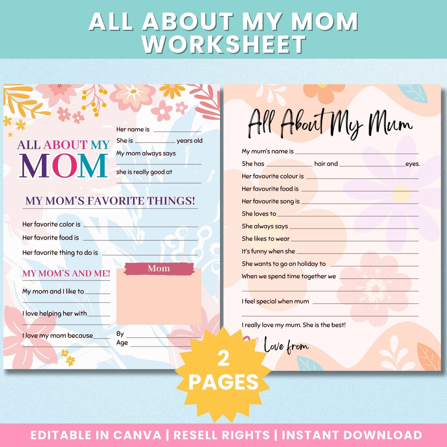 PLR All About My Mom Printable For Mother's Day