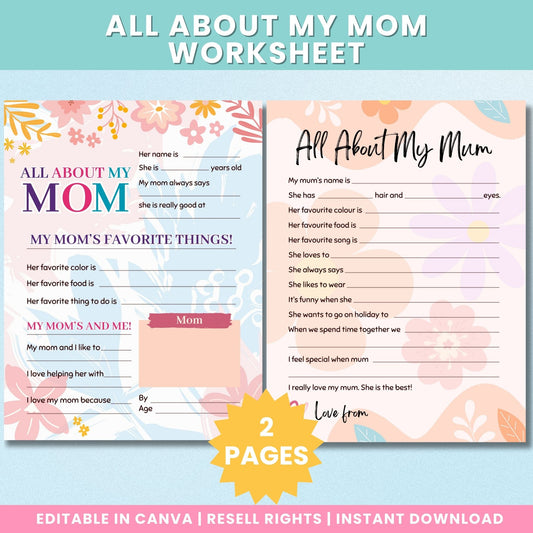 PLR All About My Mom Printable For Mother's Day