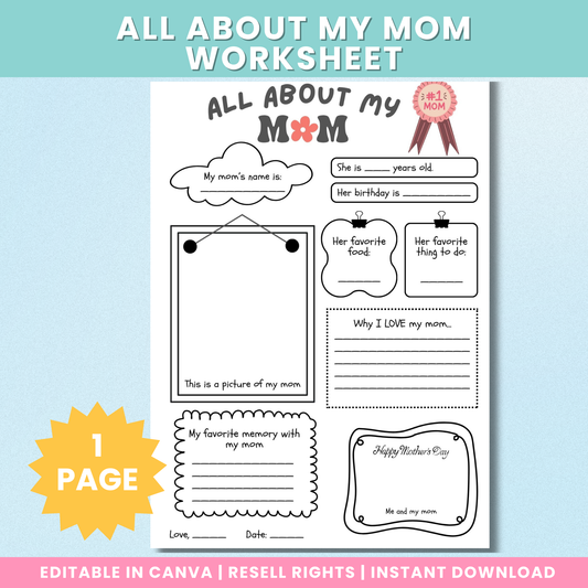 All About My Mom Worksheet (design 2) - Mother's Day