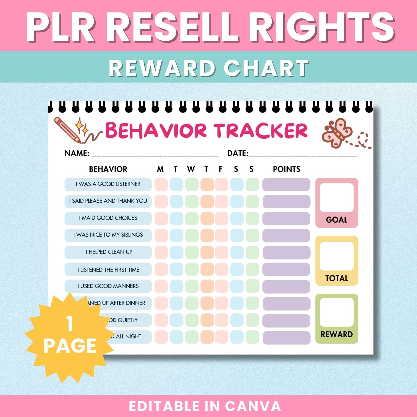 PLR Behavior Reward Chart For Kids