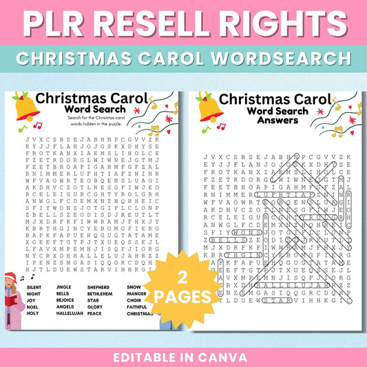 PLR Christmas Carol Wordsearch For Kids