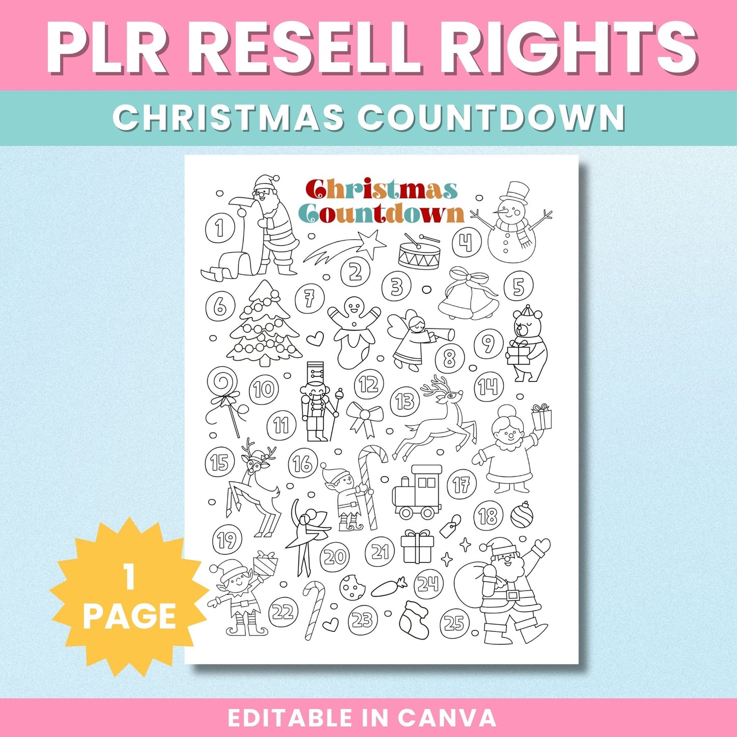 PLR Christmas Countdown Coloring Sheet for Kids