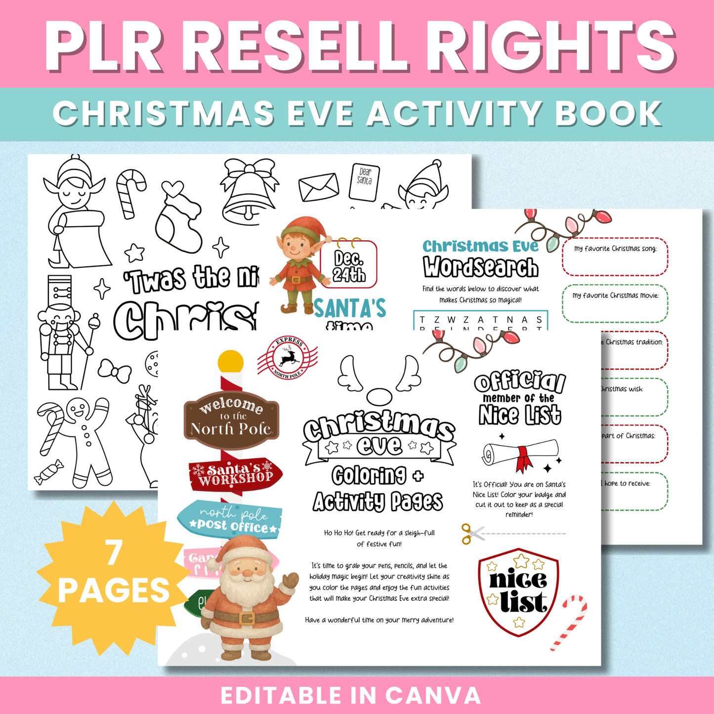 PLR Christmas Eve Activity Pages for Kids