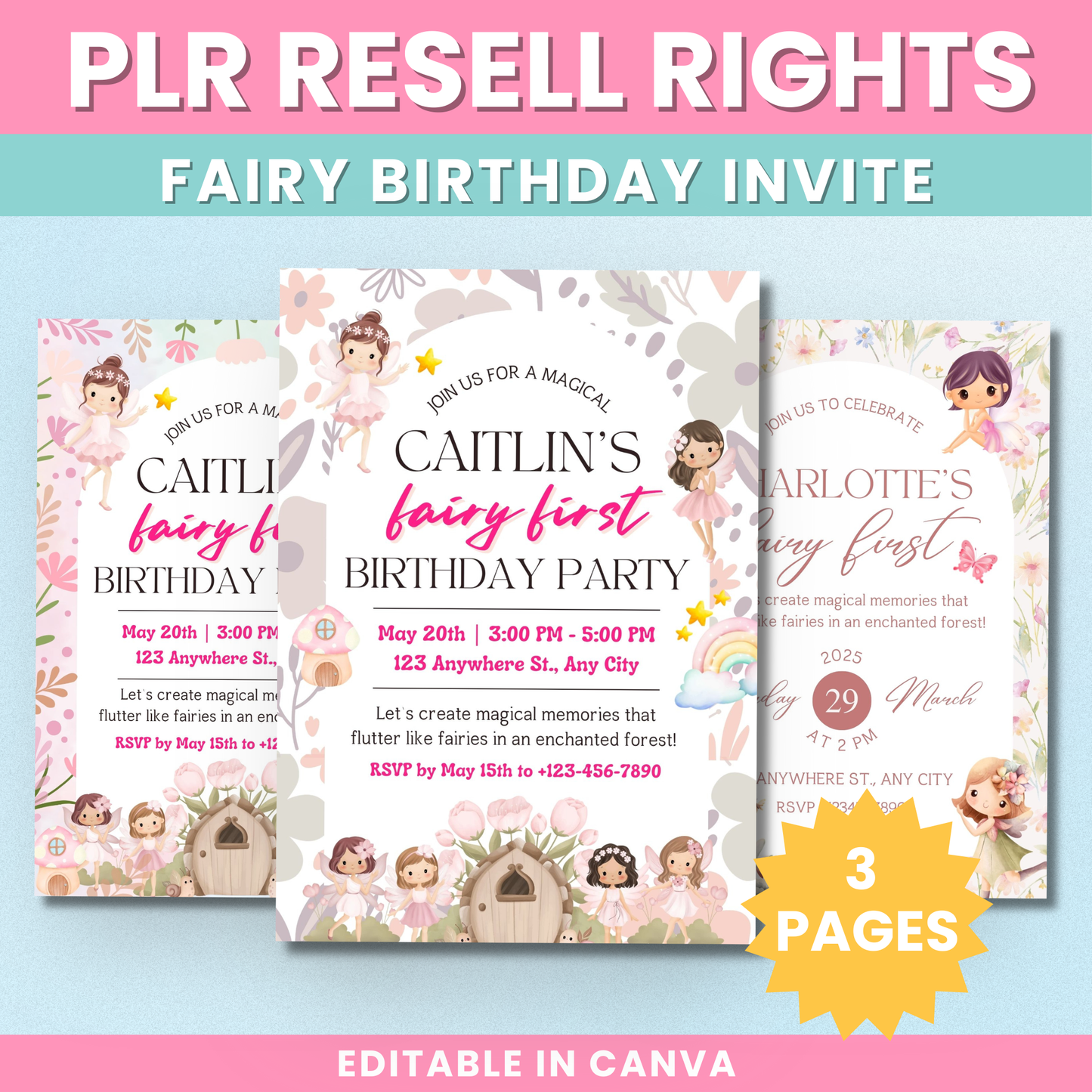PLR Fairy Birthday Invitations
