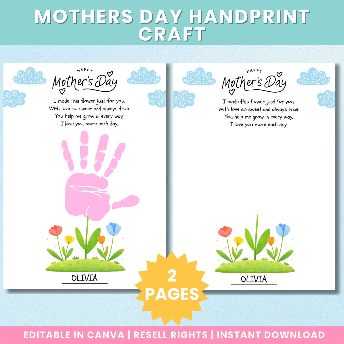 PLR Mothers Day Flower Handprint Craft