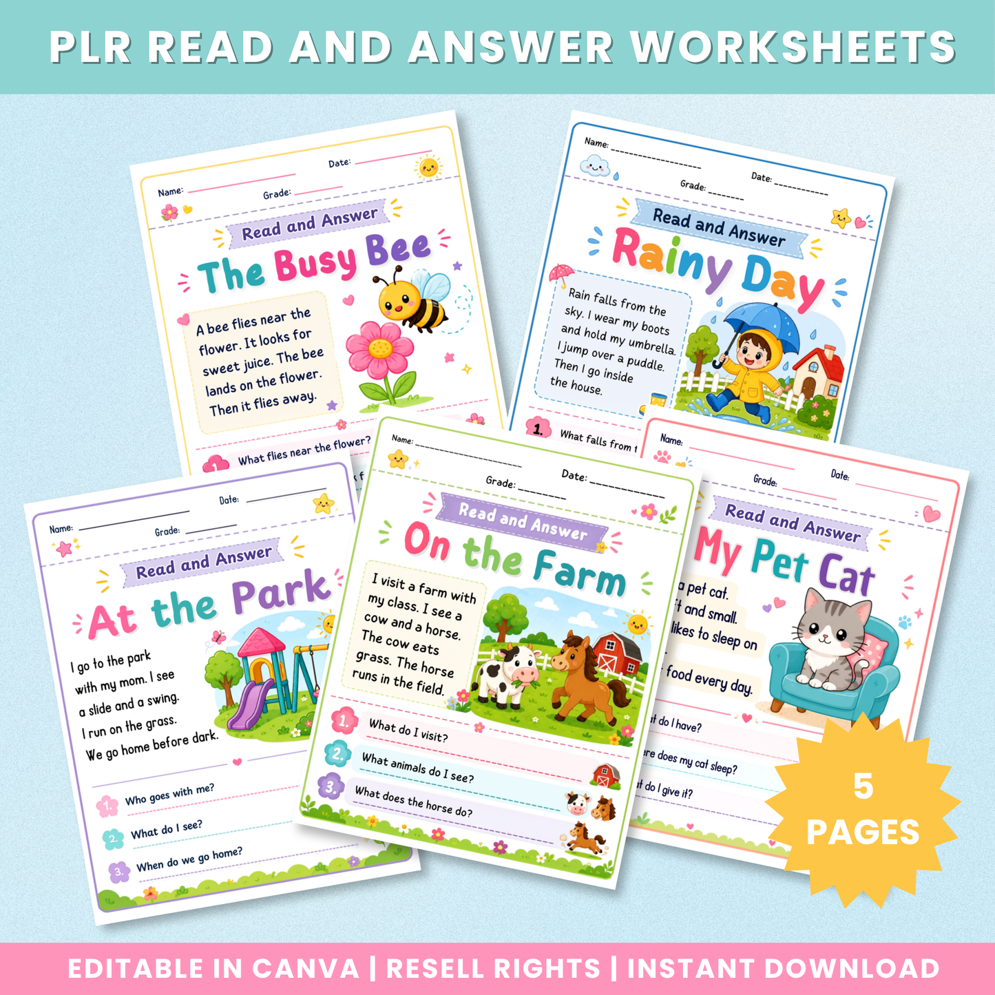 PLR Read & Answer Worksheets