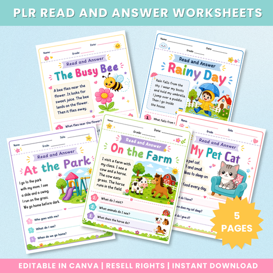 PLR Read & Answer Worksheets