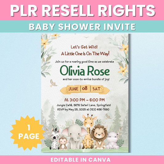PLR Let’s Get Wild Baby Shower Invitation – Safari Jungle Baby Shower Invite