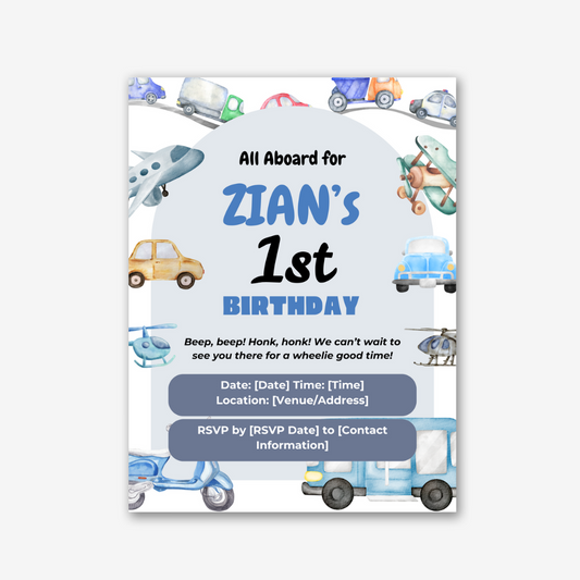 PLR Transport Birthday Invitation