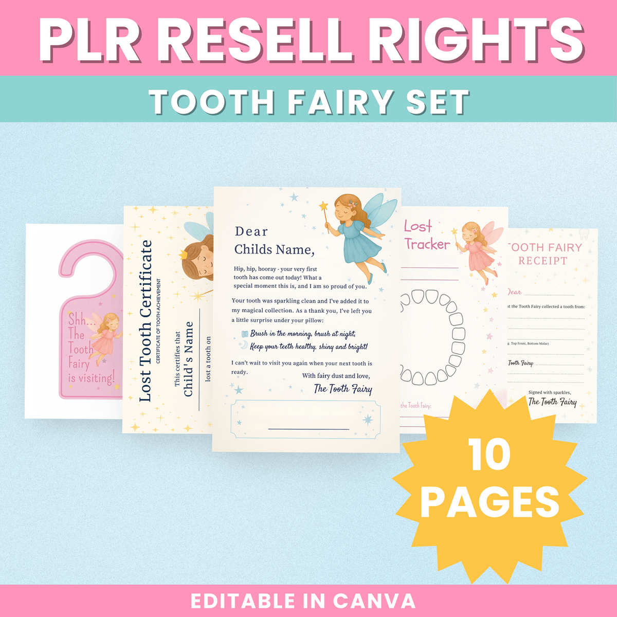 Tooth Fairy Set 10-page editable Canva printable preview
